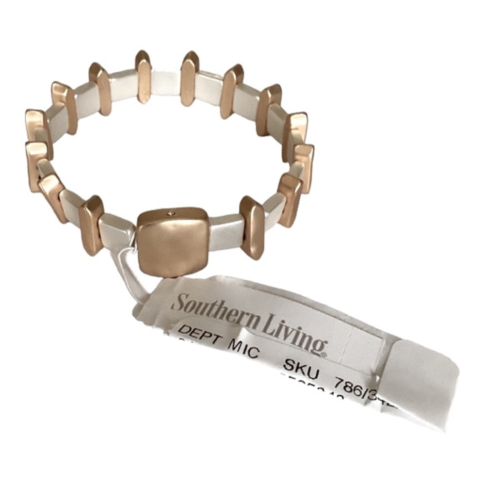 Southern Living Brushed Gold And Silver Square & Bar Link Stretch Bracelet